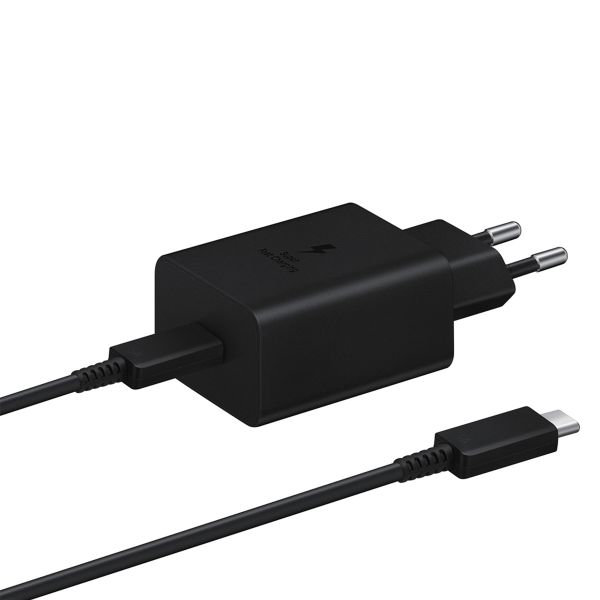 Samsung Adaptateur secteur original avec câble USB-C - Chargeur - Connexion USB-C et USB - Charge rapide - 45 Watt - 1,8 mètres - Noir