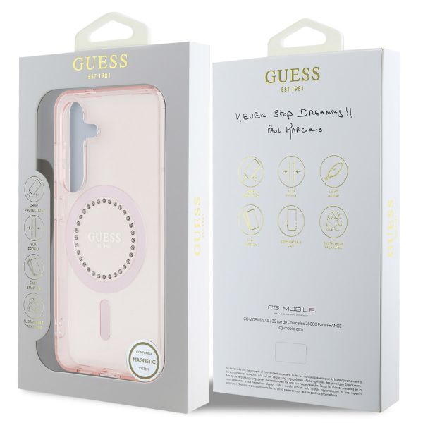 Guess Coque MagSafe IML avec strass Samsung Galaxy S25 - Rose