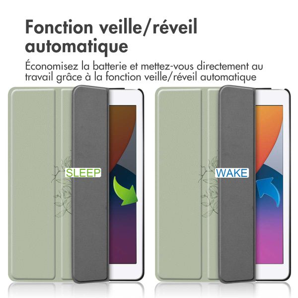 imoshion Coque tablette Design Trifold iPad 9 (2021) 10.2 pouces / iPad 8 (2020) 10.2 pouces / iPad 7 (2019) 10.2 pouces - Floral Green