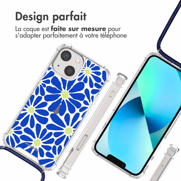 imoshion Coque Design avec cordon iPhone 13 Mini - Cobalt Blue Flowers Connect