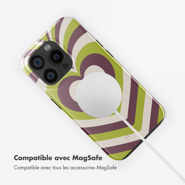 Selencia Coque arrière Vivid avec MagSafe Apple iPhone 15 Pro - Double Hearts Plum Fern