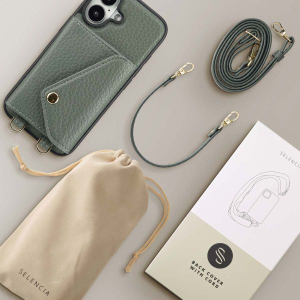 Selencia Coque à cordon avec porte-cartes enveloppe Sera iPhone 16 - Sage Green