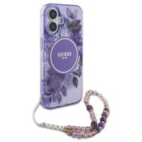 Guess MagSafe IML Flowers Case avec beads strap Apple iPhone 16 - Purple