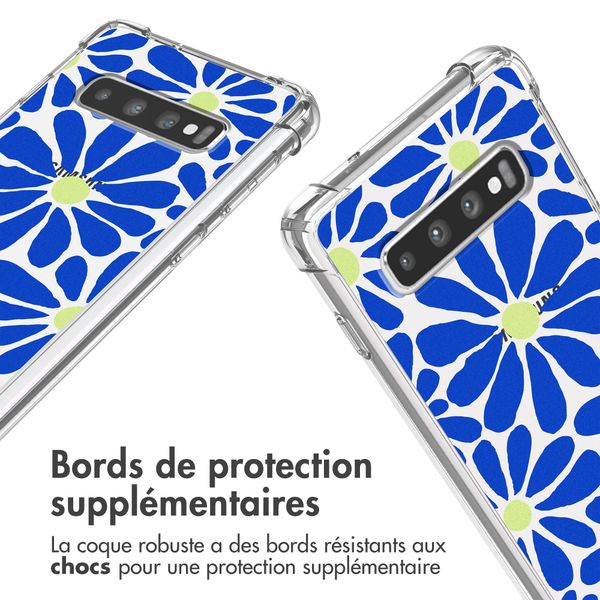 imoshion Coque Design avec cordon Samsung Galaxy S10 - Cobalt Blue Flowers Connect