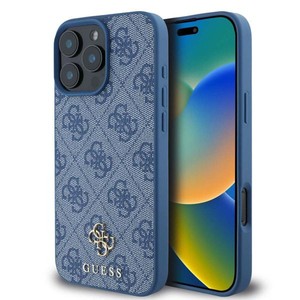 Guess Coque 4G Metal Logo MagSafe Apple iPhone 16 Pro - Bleu