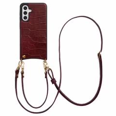 Selencia Coque de télephone Nova Croco avec cordon et porte-cartes Samsung Galaxy A56 - Burgundy