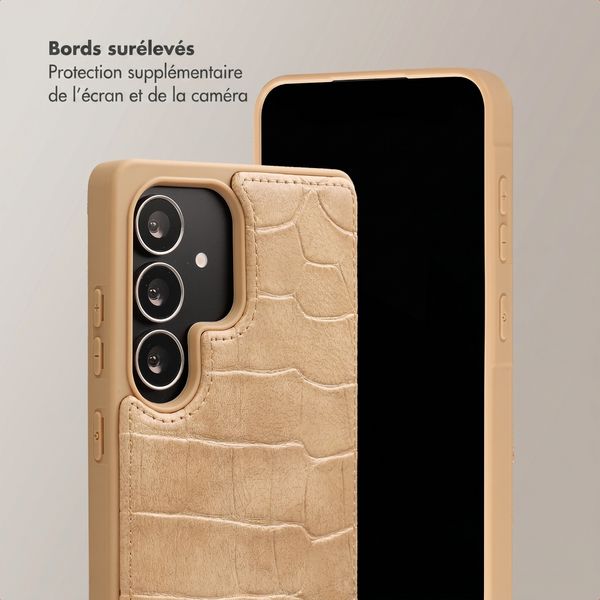 Selencia Coque de télephone Nova Croco avec cordon et porte-cartes Samsung Galaxy S25 Ultra - Toasted Almond