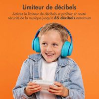 imoshion Casque sans fil pour enfants LED Light - Limiteur de décibels - Avec câble AUX - Cobalt Blue / Soft Blue