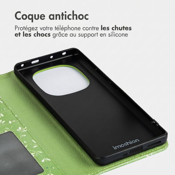 imoshion Étui de télephone portefeuille Design Xiaomi Redmi Note 14 Pro Plus (5G) - Green Flowers