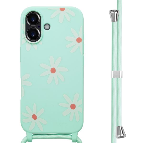 imoshion Coque design en silicone avec cordon iPhone 16 - Green Flower Distance