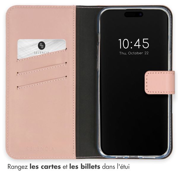 Selencia Étui portefeuille en cuir véritable Apple iPhone 15 Pro - Dusty Pink