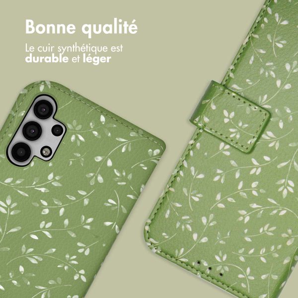 imoshion Étui de télephone portefeuille Design Samsung Galaxy A32 (5G) - Green Flowers