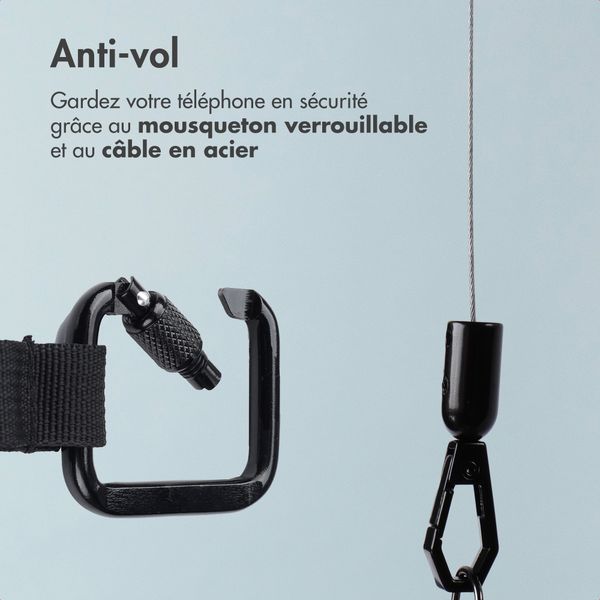 imoshion Câble rétractable avec mousqueton et pad pour téléphone - Noir