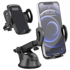 imoshion Support de téléphone pour voiture - Réglable - Universel - Carbone - Tableau de bord / pare-brise / grille d'aération - Noir