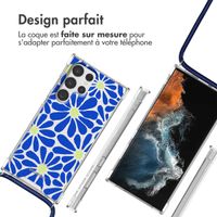 imoshion Coque Design avec cordon Samsung Galaxy S22 Ultra - Cobalt Blue Flowers Connect