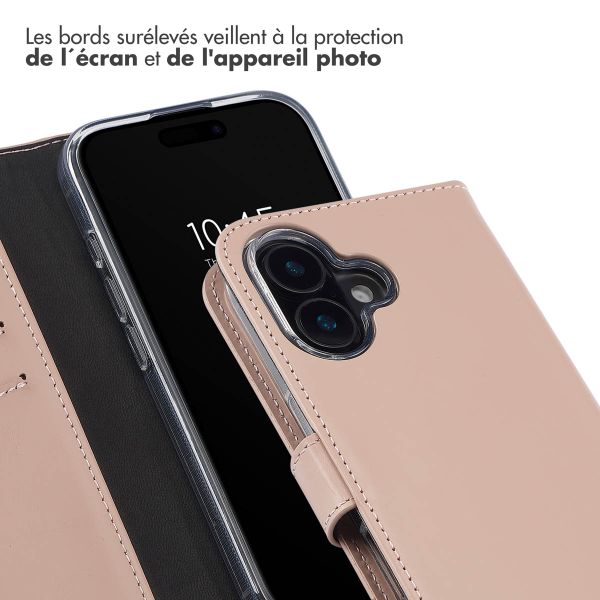 Selencia Étui de téléphone portefeuille en cuir véritable iPhone 16 Plus - Dusty Pink