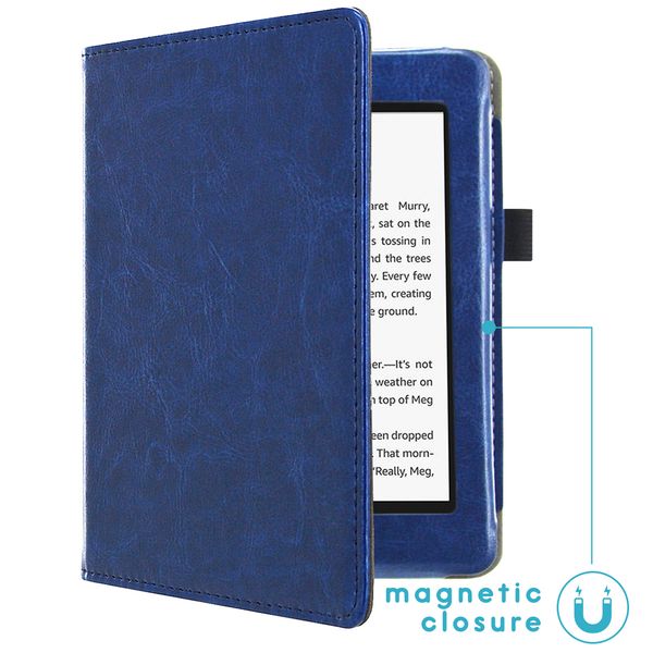 imoshion Étui de liseuse portefeuille en cuir végan Amazon Kindle Paperwhite 4 - Bleu foncé