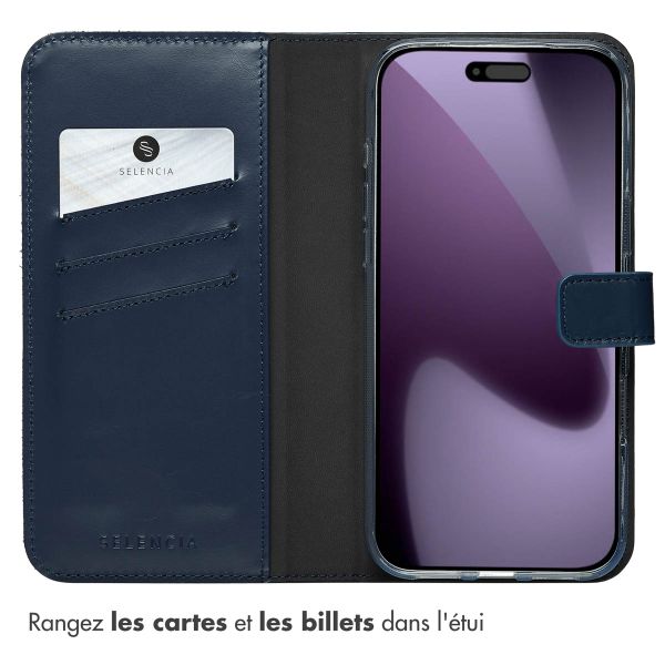 Selencia Étui portefeuille en cuir véritable Apple iPhone 17 Pro Max - Bleu