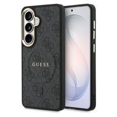 Guess Coque arrière en cuir 4G avec MagSafe Samsung Galaxy S26 - Gold Edge - Black