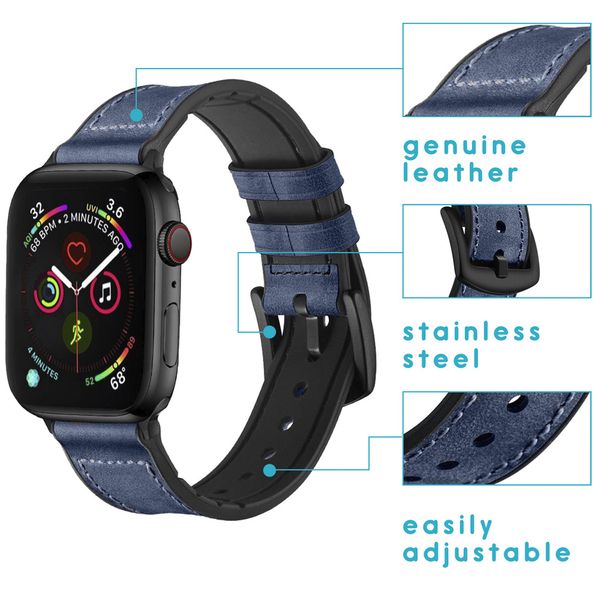 imoshion Bracelet en cuir véritable Apple Watch Series 1 á 10 / SE / Ultra (2) (44/45/46/49 mm) - Bleu