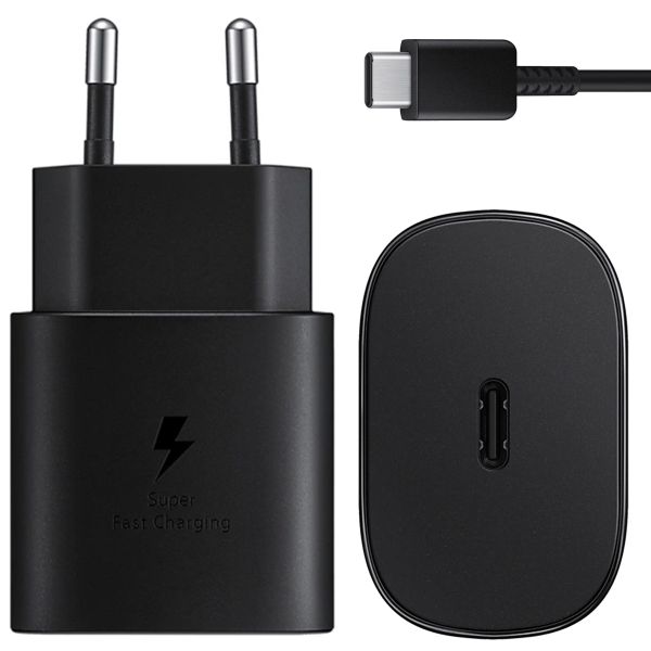 Samsung Lot de charge | USB-C vers USB-C - 1.8 meter - 25 Watt - Noir + Original l'Adapteur de charge radpide USB-C emballage d'usine - 25 Watt - Noir