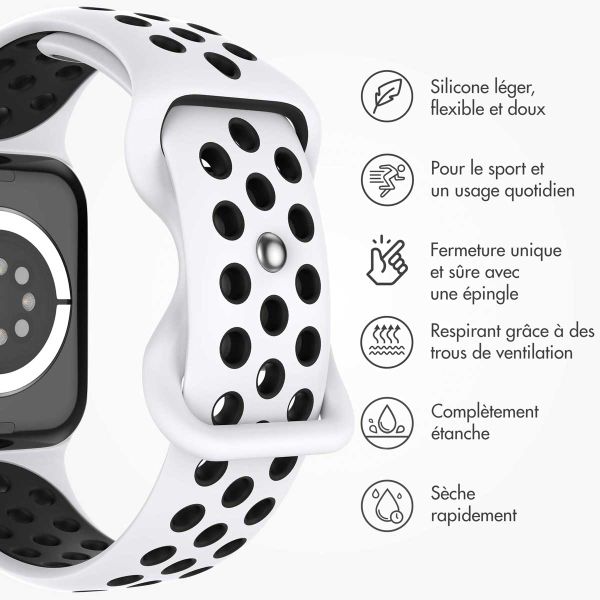 imoshion Bracelet sport⁺ Apple Watch Series 1 á 9 / SE (38/40/41 mm) | Series 10 / 11 (42 mm) - Taille M/L - Pure Platinum & Black