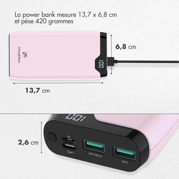 imoshion Batterie externe - 20.000 mAh - Quick Charge et Power Delivery - Rose