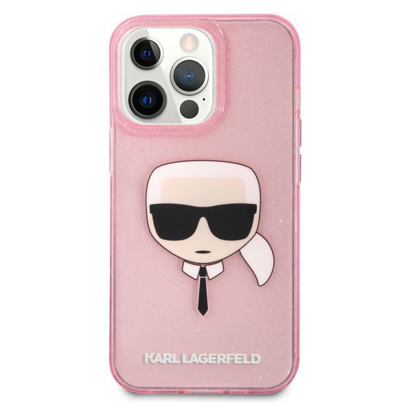 Karl Lagerfeld Coque arrière Karl's Head Silicone Glitter iPhone 13 Pro - Transparent Rose