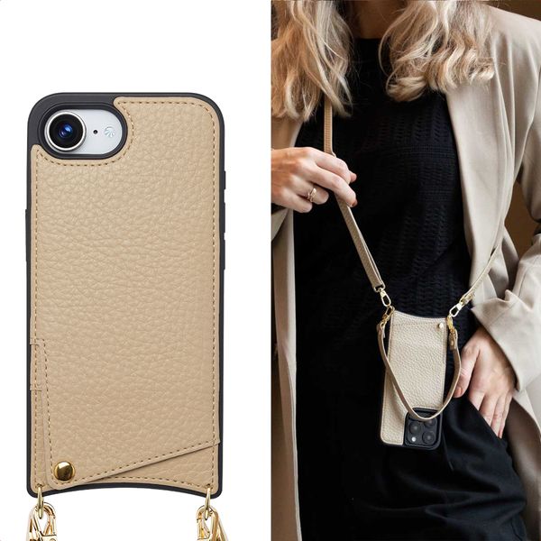 Selencia Coque de télephone Nova avec cordon et porte-cartes Apple iPhone 16e - Beige