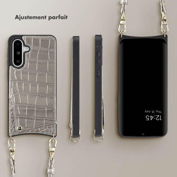 Selencia Coque Croco avec cordon et porte-cartes Nova Samsung Galaxy A36 / A56 - Silver