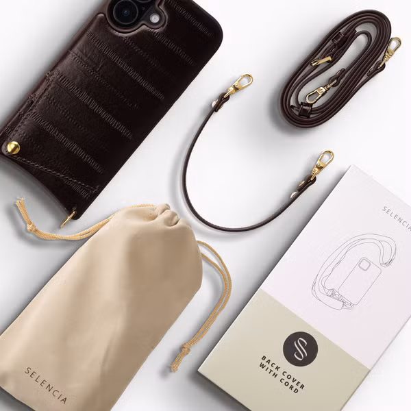 Selencia Nova coque arrière en cuir véritable avec porte-cartes Apple iPhone 16 - Dark Chocolate