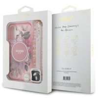 Guess MagSafe IML Flowers Case avec beads strap Apple iPhone 16 - Pink