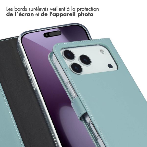 Selencia Étui portefeuille en cuir véritable Apple iPhone 17 Pro Max - Bleu clair