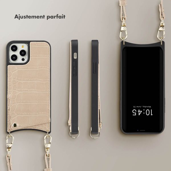 Selencia Coque Croco avec cordon et porte-cartes Nova iPhone 12 (Pro) - Beige