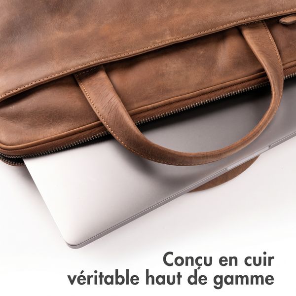 Accezz Leather Sac ordinateur 16 pouces - Cognac