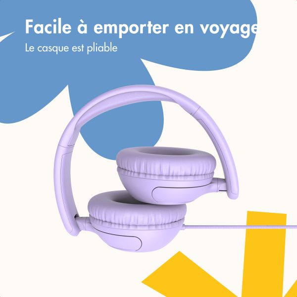 imoshion Casque filaires pour enfants - Câble AUX - Limiteur de décibels - Lavender Lilac