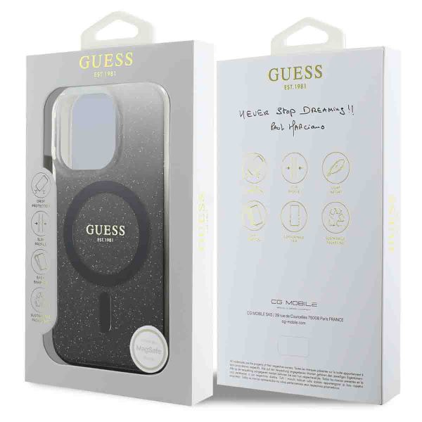 Guess Coque MagSafe IML Glitter Gradient Apple iPhone 16 Pro Max - Noir
