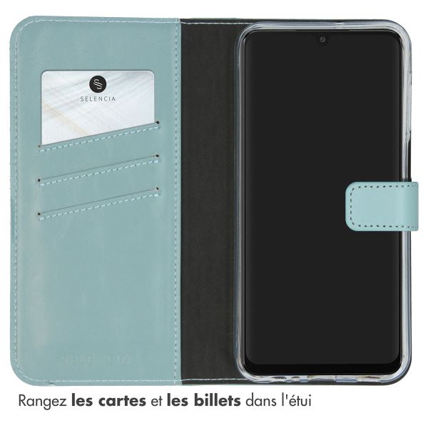 Selencia Étui portefeuille en cuir véritable Samsung Galaxy A15 (5G/4G) - Air Blue