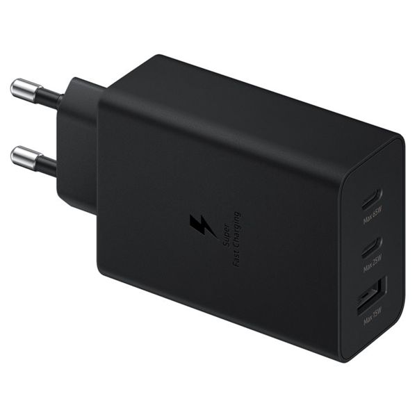 Samsung Original Power Adapter Trio - Chargeur - 2x connexion USB-C et 1x USB - Charge rapide - 65W - Noir