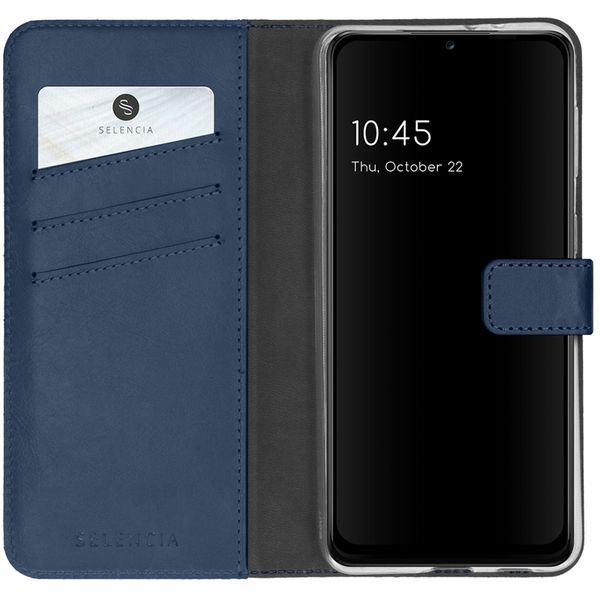 Selencia Étui de téléphone portefeuille en cuir véritable Galaxy A22 (5G) - Bleu