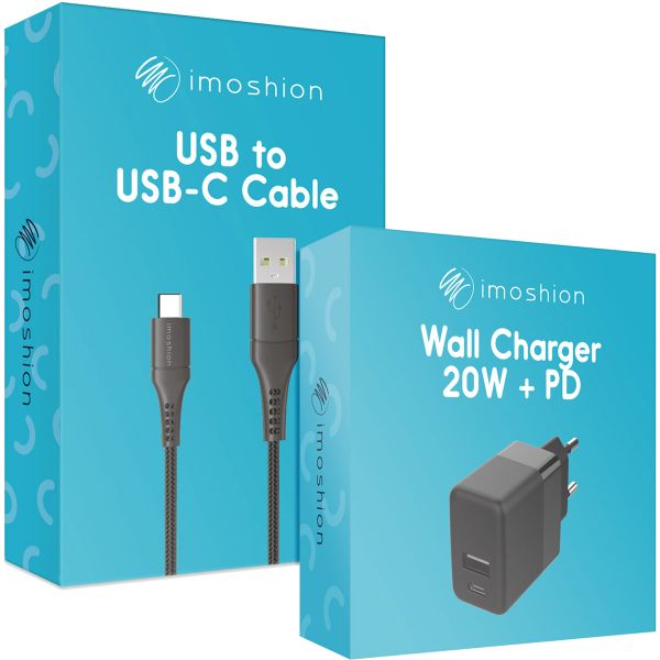 imoshion Chargeur Mural avec câble USB-C vers USB - Chargeur - Textile tissé - 20 Watt - 1 mètre - Noir