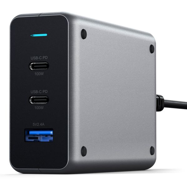 Satechi Chargeur compact USB-C 100 W GaN | Chargeur rapide compact avec rallonge - Gris sidéral