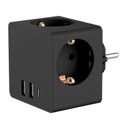 Accezz PowerCube | 6-en-1 - 1x USB-C + 2x USB-A + 3x prise - 4000 watts - Noir