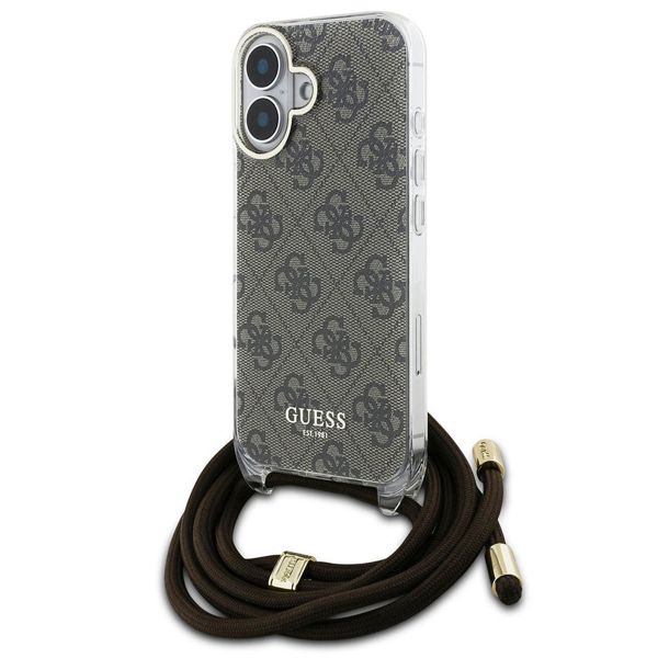 Guess Coque arrière avec cordon 4G Print iPhone 16 - Marron