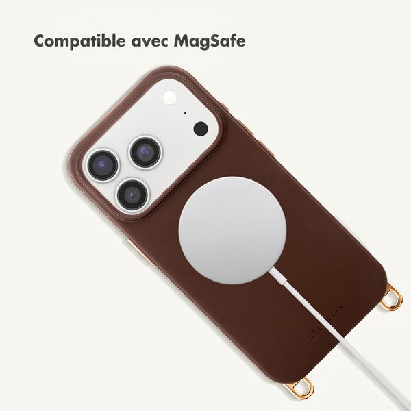 Selencia Coque arrière Rivièra avec MagSafe avec crochets amovibles Apple iPhone 17 Pro - Choco Brown