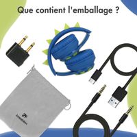 imoshion Kids Dino Bluetooth Casque - Casque pour enfants avec limiteur de décibels - Casque sans fil + câble AUX - Cobalt Blue / Lime