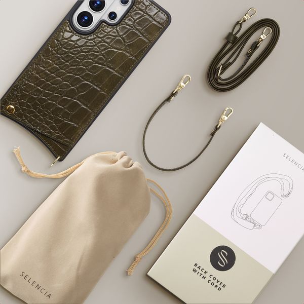 Selencia Coque de télephone Nova Croco avec cordon et porte-cartes Samsung Galaxy S26 Ultra - Dark Olive