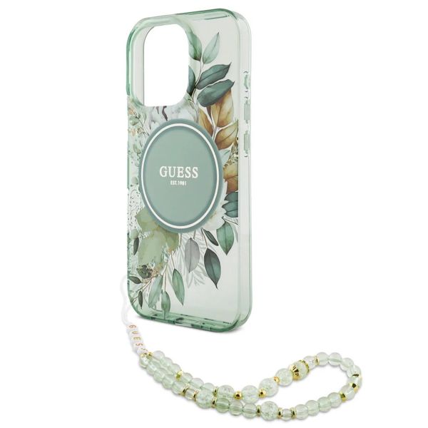 Guess MagSafe IML Flowers Case avec beads strap iPhone 15 - Green