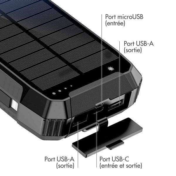 imoshion Solar Powerbank - Batterie externe sans fil avec panneau solaire - Charge rapide et fourniture d'énergie - 30 000 mAh - Noir