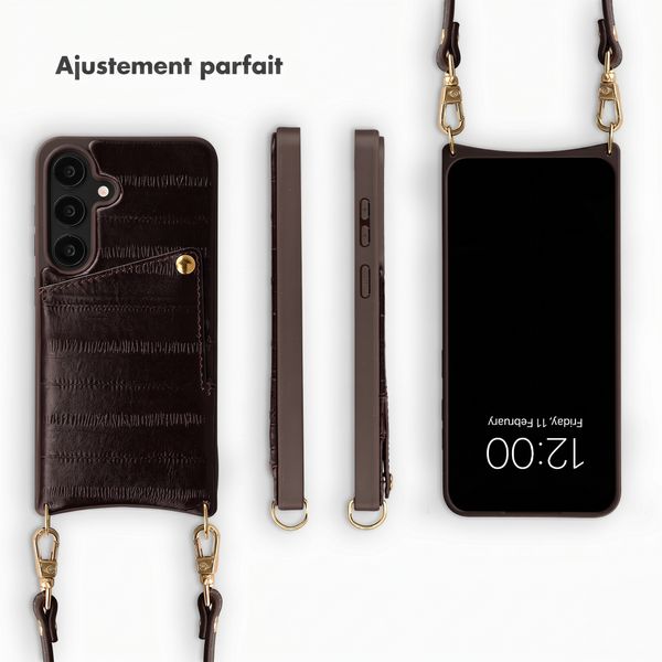Selencia Nova coque arrière en cuir véritable avec porte-cartes Samsung Galaxy S25 - Dark Chocolate